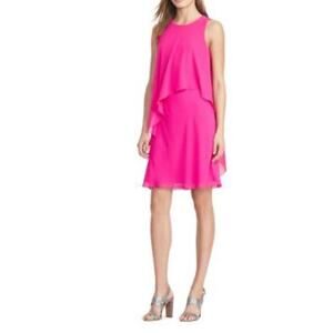 LAUREN by Ralph Lauren Plus Hot Pink Tiered Overlay Shift Dress‎ Size 16